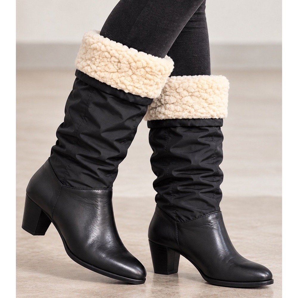 Womens 70s Vintage USA Waterproof Fleece Lined Rubber Nylon Winter Boots 7 Black
